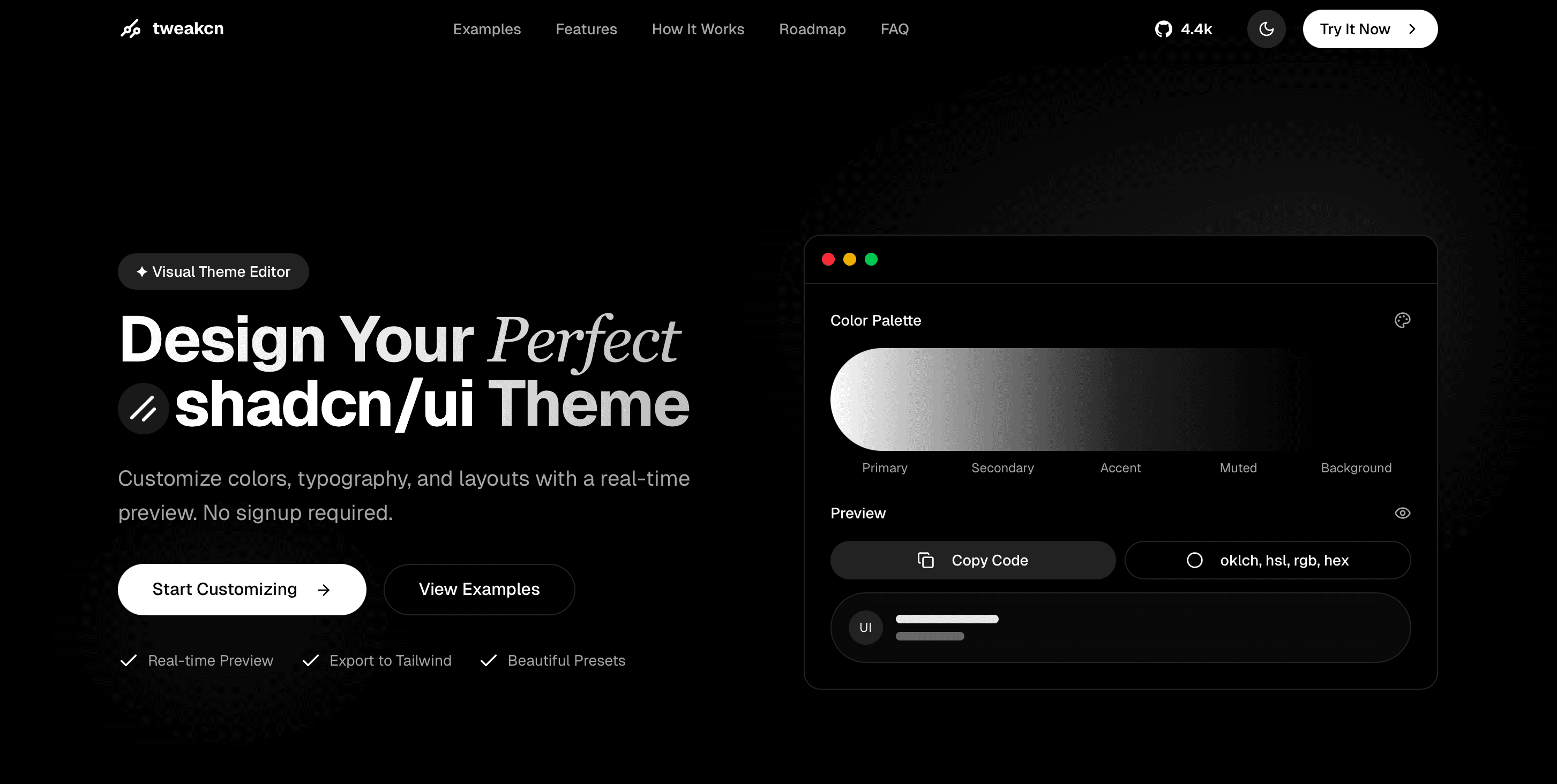 Tweakcn.com landing page